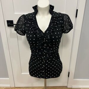 White House Black Market Black and White Ruffle Blouse xs